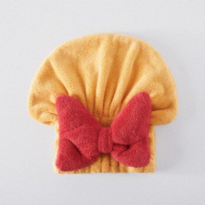 2PCS Super Absorbent Hair Towel Wrap For Wet Hair,2024 New Korean Bow Shower Cap,Microfiber Fast Drying Wet Hair Towel Wrap,Quick-Drying Thickened Wet Hair Towel Wrap For Women (Yellow,Adult+Children)