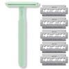 Eco Double Edge Metal Alloy Safety Razor for Women + 5 Double Edge Safety Razor Blade Refills, Reusable Razor for Shaving (Green (Matcha)) view 1