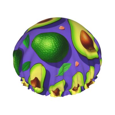 Avocado Pattern Printed Waterproof Shower Cap for Women,Reusable Double layer Shower Caps with PEVA Lining