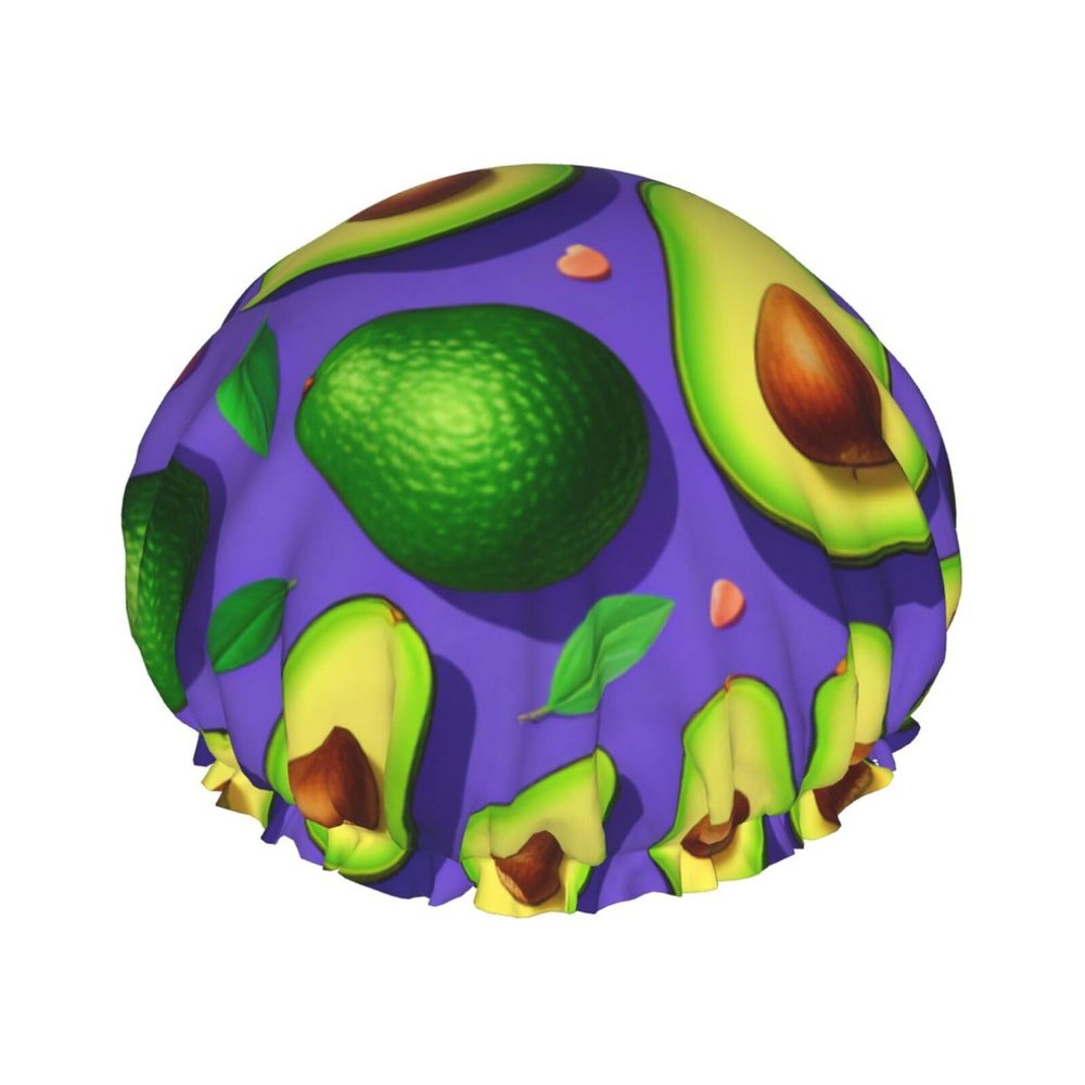 Avocado Pattern Printed Waterproof Shower Cap for Women,Reusable Double layer Shower Caps with PEVA Lining