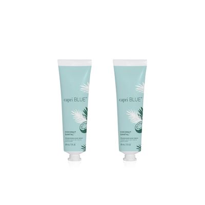 Capri Blue Moisturizing Hand Creams Travel Size  Flora Edit Collection  Nourishing Hand Cream for Dry Cracked Hands with Jojoba Oil & Shea Butter  Skin Care (Coconut Santal, 3 oz pack of 2)
