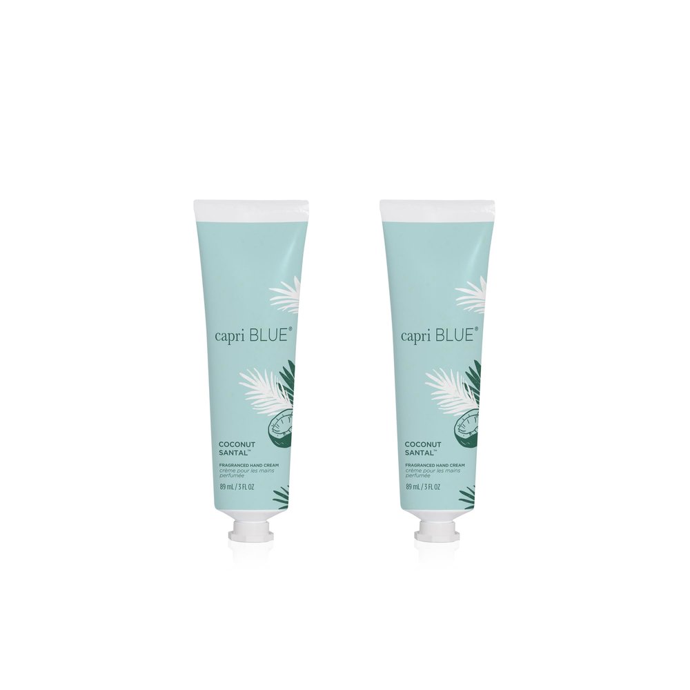Capri Blue Moisturizing Hand Creams Travel Size  Flora Edit Collection  Nourishing Hand Cream for Dry Cracked Hands with Jojoba Oil & Shea Butter  Skin Care (Coconut Santal, 3 oz pack of 2)