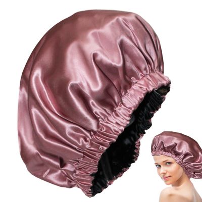 100% Mulberry Silk Sleep Cap for Women, Silk Turban, Double Layer Silk Night Bonnet for Sleeping Curly Hair (Pink)