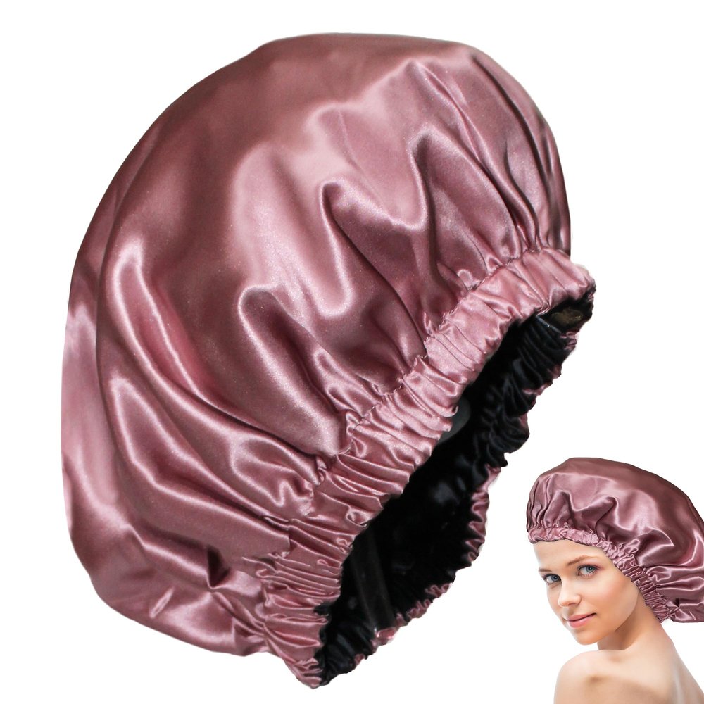 100% Mulberry Silk Sleep Cap for Women, Silk Turban, Double Layer Silk Night Bonnet for Sleeping Curly Hair (Pink)