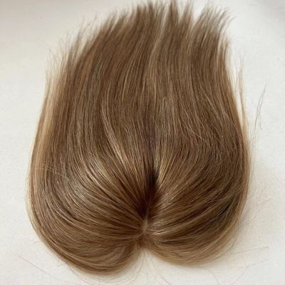6x6cm Straight Top Hairpiece Pu Hand Tied Human Hair Topper Light Brown Woman for Hair Loss (Light Brown)