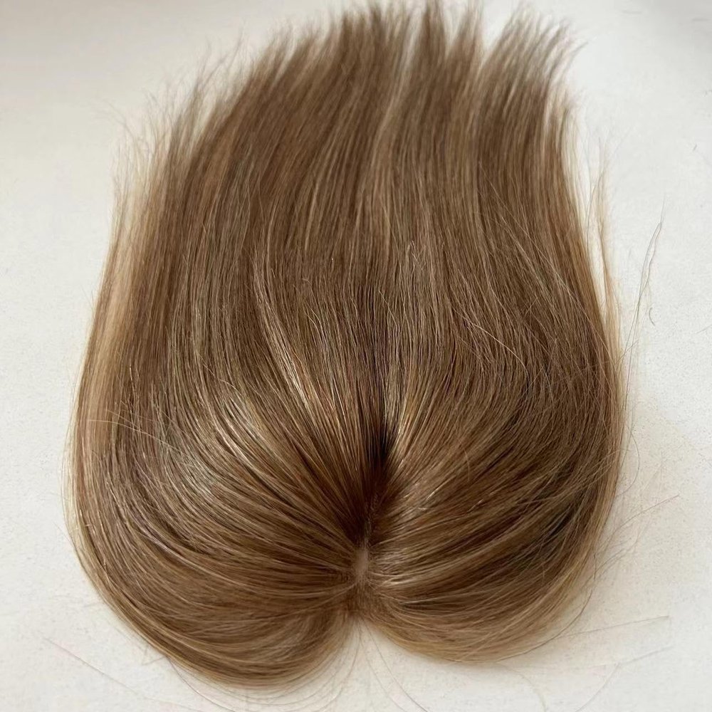 6x6cm Straight Top Hairpiece Pu Hand Tied Human Hair Topper Light Brown Woman for Hair Loss (Light Brown)