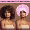 (2Pcs + 4Pcs) Satin Silk Hair Bonnet for Sleeping,Large Bonnets with Elastic Wide Tie Band Silk Sleep Cap,Hair Wrap Night Cap with Adjustable Straps for Black Women Curly Hair Jumbo Bonnet Braid view 4