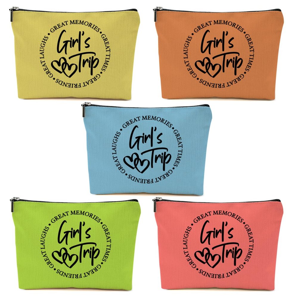 5 Pcs Girls Trip Gifts Favors, Girls Weekend Gifts Makeup Bag, Bestie Gifts Weekend Bag Travel Gifts Vacation Cosmetic Bag, Friendship Gifts for Women Bestie, Graduation Wedding Gifts Toiletry Bag