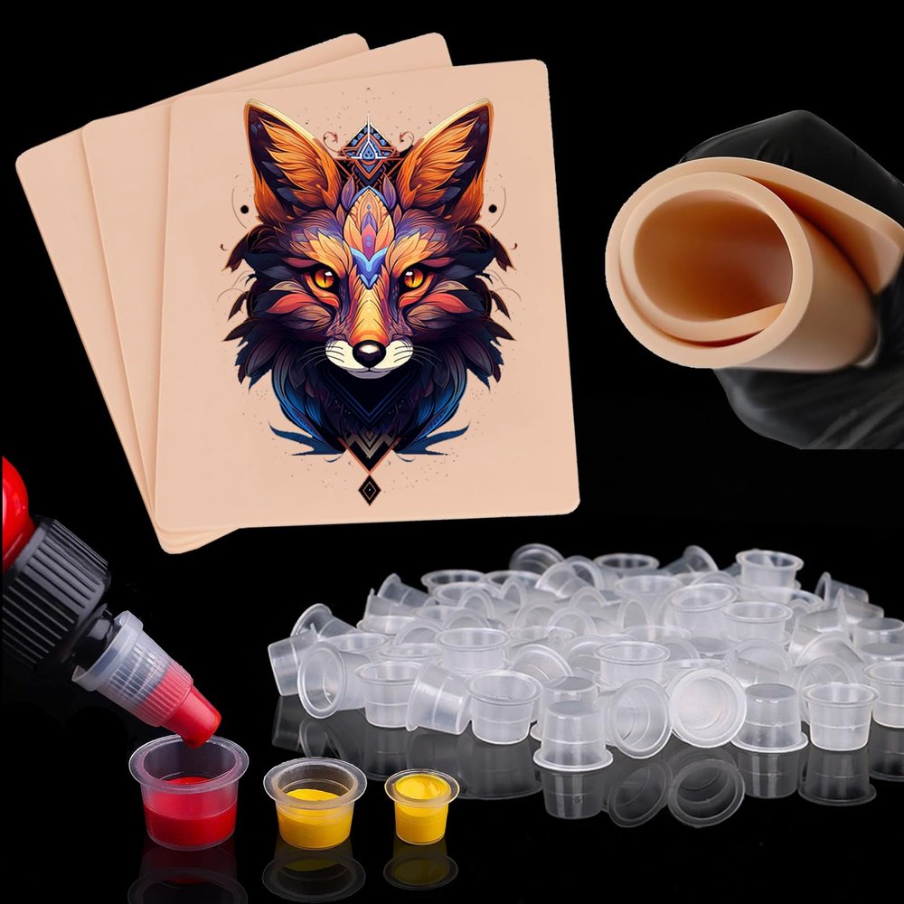 15pcs 3MM Fake Skin Tattoo with 1000pcs Ink Caps Mixed Sized
