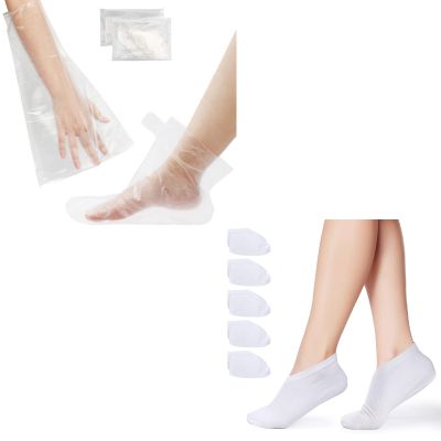 Segbeauty 200 Counts Larger & Thicker Plastic Paraffin Wax Booties Bags & 6 Pairs Moisturizing Socks Overnight, Paraffin Wax Liners for Hands & Feet, Foot SPA Socks for Dry Feet, Moisture Socks