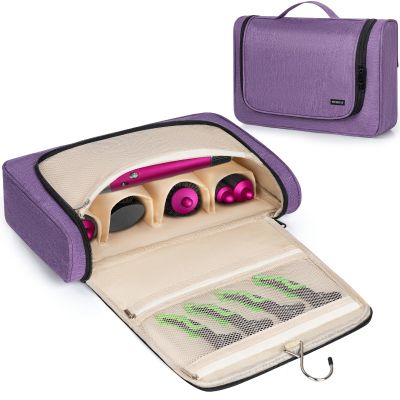 Airwrap Travel Case Compatible with Dyson Airwrap & Shark FlexStyle, Travel Portable Storage Bag with Hanging Hook and Multi-pockets for Hair Curler and Accessories (Front Open Design, Purple)