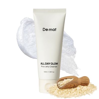 De:maf All Day Glow Rice Jelly Cleanser, 56% Rice Extract, Low pH Cleanser, Soothing and Calming, Keeps Skin Moist After Cleanse, Suitable for Sensitive Skin, Korean Skincare (100ml, 3.38, Fl Oz)