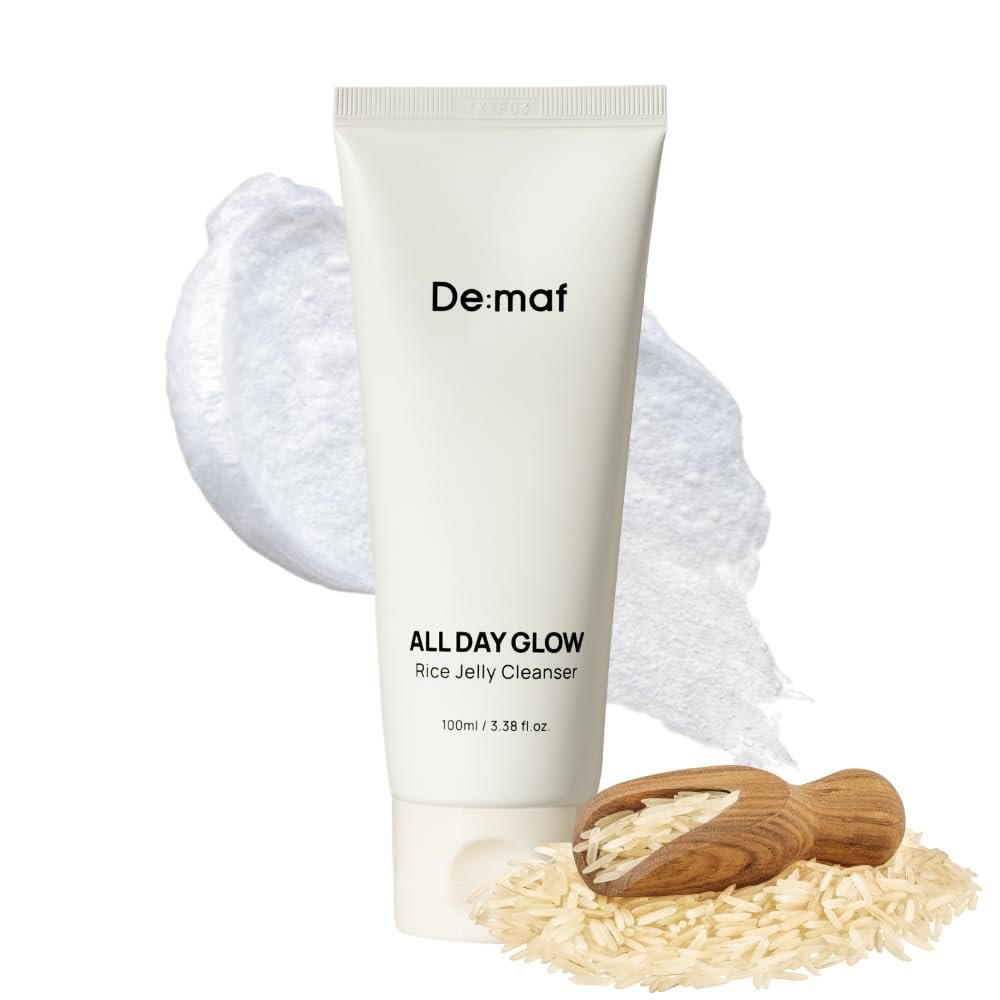 De:maf All Day Glow Rice Jelly Cleanser, 56% Rice Extract, Low pH Cleanser, Soothing and Calming, Keeps Skin Moist After Cleanse, Suitable for Sensitive Skin, Korean Skincare (100ml, 3.38, Fl Oz)