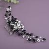 BERYUAN Bridal Rhinestone Pearls Hair Comb Flowers Pearls Rhinestone Wedding Headband Crystal Rhinestone Pearls Handmade Hair Comb for Wedding Bridal Women (black) view 3