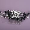 BERYUAN Bridal Rhinestone Pearls Hair Comb Flowers Pearls Rhinestone Wedding Headband Crystal Rhinestone Pearls Handmade Hair Comb for Wedding Bridal Women (black) view 4