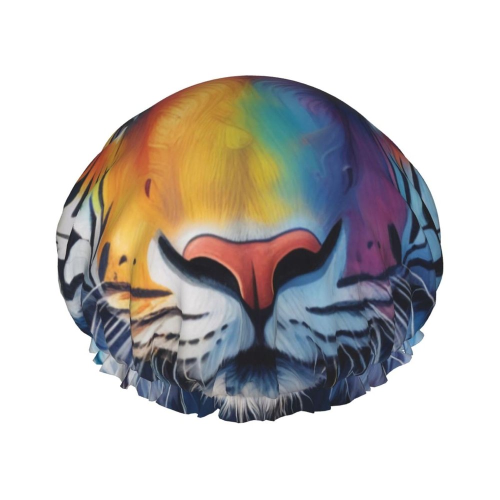 Colorful stripes Printed Waterproof Shower Cap for Women,Reusable Double layer Shower Caps with PEVA Lining