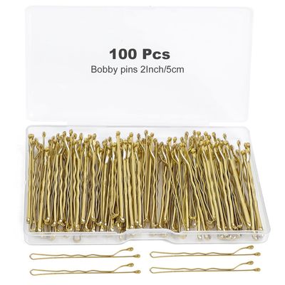 100Pcs Bobby Pins Blonde Hair Pins Kit for Women Girls Kids Premium Wavy Blonde Bobby Pins Hair Clips with Storage Box,Suitable for All Hair Types (Gold, 2inch)