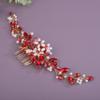 BERYUAN Bridal Rhinestone Pearls Hair Comb Flowers Pearls Rhinestone Wedding Headband Crystal Rhinestone Pearls Handmade Hair Comb for Wedding Bridal Women (red) view 3