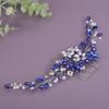 BERYUAN Bridal Rhinestone Pearls Wedding Headband Crystal Rhinestone Pearls Handmade Hair Comb for Wedding Bridal Women (Blue) view 2