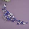 BERYUAN Bridal Rhinestone Pearls Wedding Headband Crystal Rhinestone Pearls Handmade Hair Comb for Wedding Bridal Women (Blue) view 3