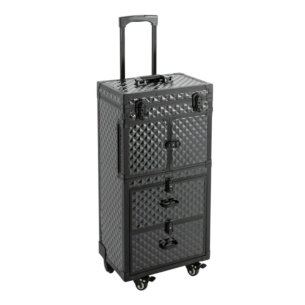 BANEBONE Makeup Nail Organizer Trolley Portable with 4 Wheels, 4-Layer Cosmetic Hairdressing Storage Case with Combination Locks & Keys Travel Rolling Train Case for Hair Salon Clipper Trimmer Box