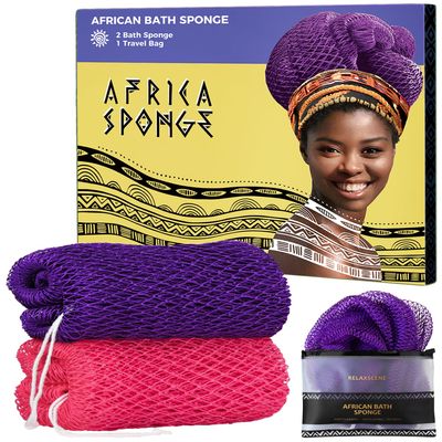 African Net Sponge Authentic - 2 Pieces Exfoliating Body Scrubber Bath Sponge - Loofah Washcloth Back Scrub for Shower Body Exfoliator - Face & Skin Care Bathroom Essentials for Women