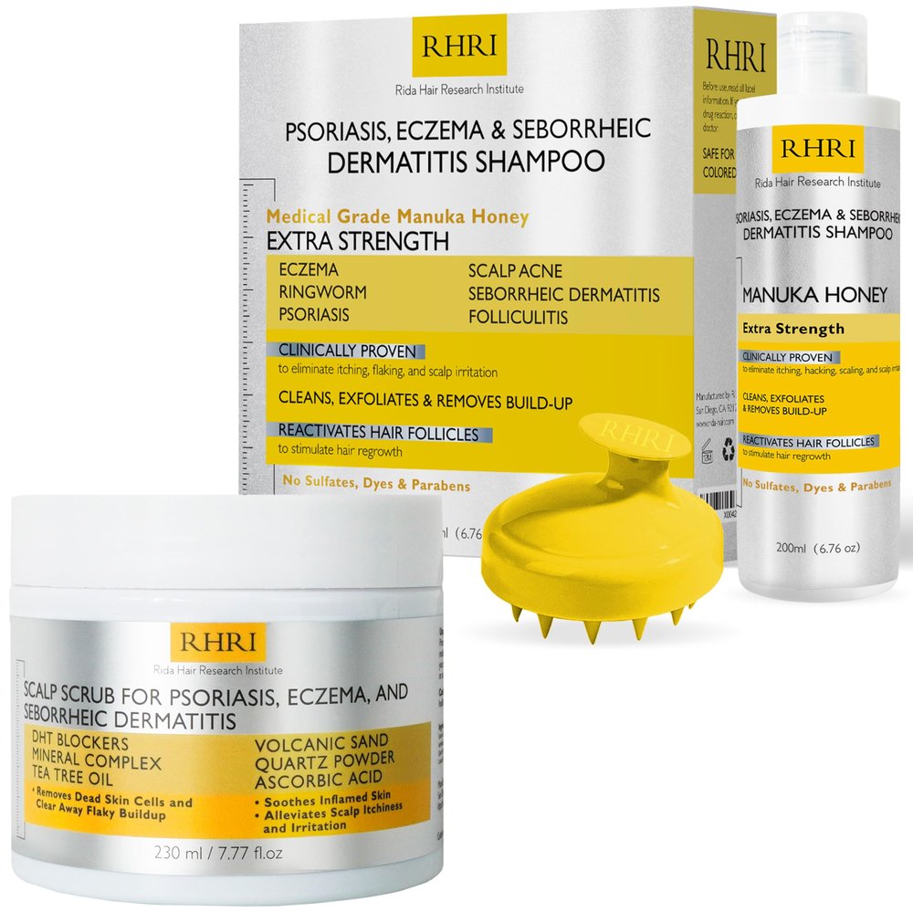 Antifungal Psoriasis Shampoo, Eczema, Shampoo, Seborrheic Dermatitis Shampoo | Soothes Itching, Flaking & Irritation | Repairs Scalp, Strengthens Hair, Stimulates Regrowth + Scrub