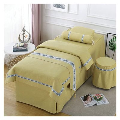 PAGOIAAR 4pcs Beauty Salon Bedding Massage Spa Cover Sets High-Grade Cotton and Linen Beauty Bed Cover 4-Piece Cotton Color Northern European Beauty Salon Massage Bed Sleeve(Yellow,80 * 190cm)