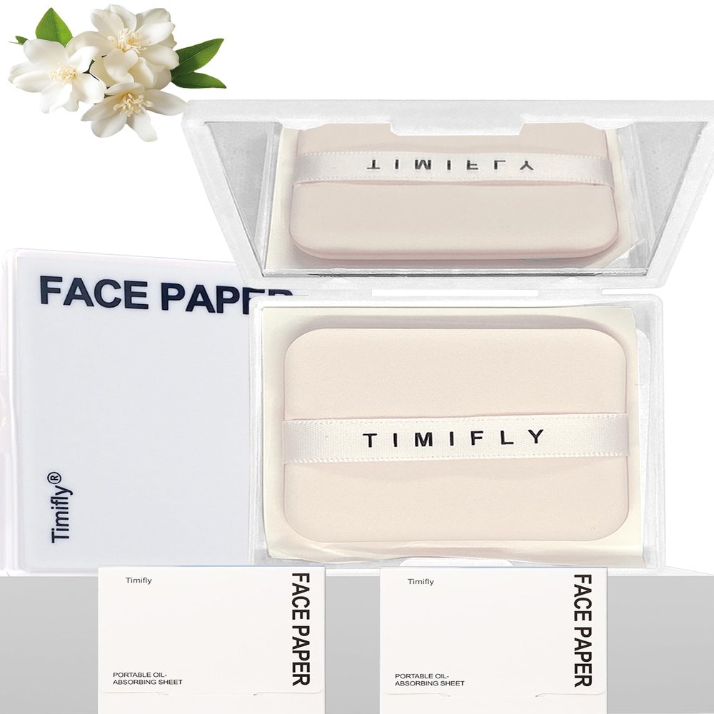 Okerker Oil Blotting Paper - 300 Sheets w/Mirror, Puff & Refills, Absorbs Excess Face Oil, Controls Shine, Saves Makeup, The On-the-Go Essential for a Flawless, Matte Finish All Day