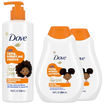 Dove Kids Moisturizing Shampoo + Styling Curl Cream Twin Pack  Hair Love Curly Hair Products for Kids, Coconut Cookie Scent (3 Piece Set)