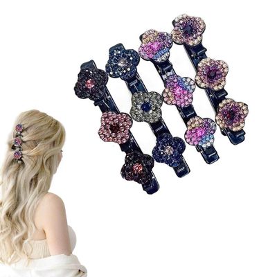 Newnewlooks Sparkling Crystal Stone Braided Hair Clips, 4pcs Rsvelte Triple Braided Hair Clips with 3 Small Clips for women, Small Rhinestone Hair Braid Clips (C)