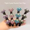 Newnewlooks Sparkling Crystal Stone Braided Hair Clips, 4pcs Rsvelte Triple Braided Hair Clips with 3 Small Clips for women, Small Rhinestone Hair Braid Clips (C) view 2