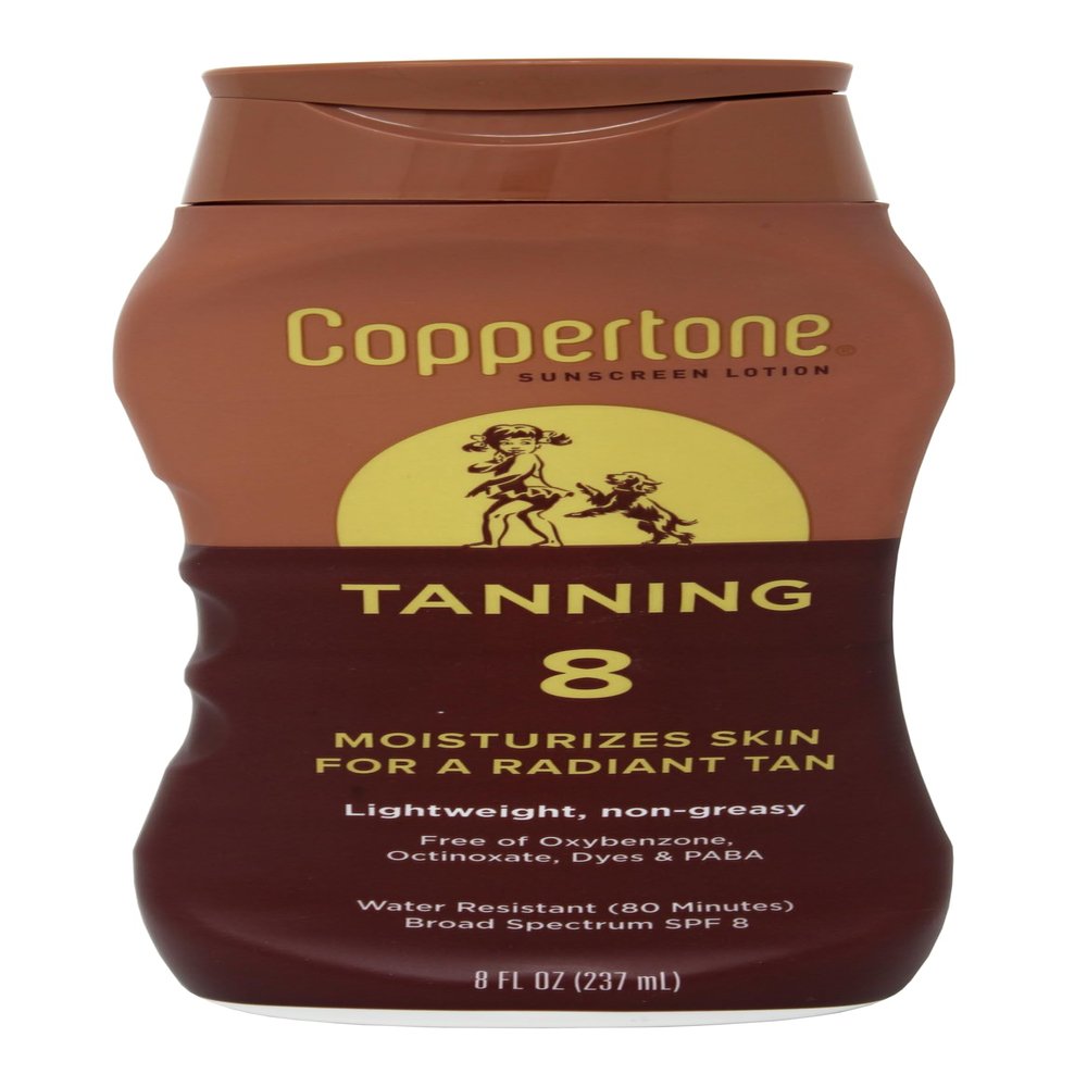Coppertone Sunscreen Lotion Tanning SPF 8, 80 Minute Water Resistant, 8 fl oz (Pack of 3)