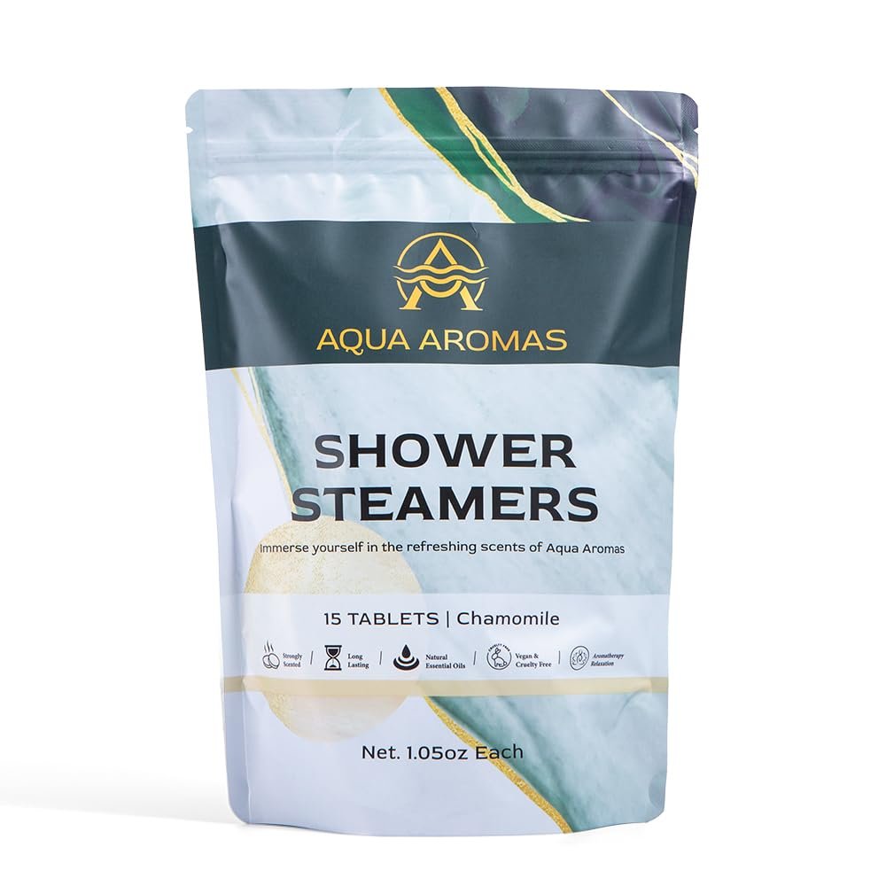 Aqua Aromas Shower Chamomile Steamers - Aromatherapy Shower Bombs, 15 Count - Chamomile Essential Oils for Relaxation & Invigoration - Spa-Like Experience, for Stress Relief & Wellness, White