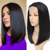 meiliprotea Black Bob Wig Middle Part Glueless Synthetic Lace Front Wig 15 Inch Shoulder Length Short Straight Bob Wigs No Bangs for White and Black Women Daily Party Use (1B) view 1