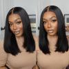 meiliprotea Black Bob Wig Middle Part Glueless Synthetic Lace Front Wig 15 Inch Shoulder Length Short Straight Bob Wigs No Bangs for White and Black Women Daily Party Use (1B) view 4