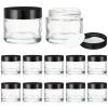 12 Pcs 2 oz Clear Glass Jars with Black Lids Leakproof Round Airtight Jars Empty Cosmetic Jars with Inner Liners Lid for Candle Making Storing Lotions Spice Powder Liquid Sample Makeup (Black,clear) view 1