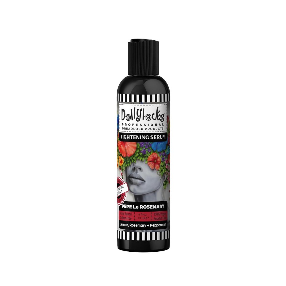 Dollylocks Texture Serum | No Flake Frizz-free Styling | Plant-Based Residue-Free Vegan | Locs, Curls, Braids, Dreadlocks | Rosemary Peppermint Lemon | 4oz