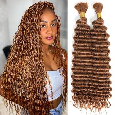 Fabimiya Braiding Human Hair 16 Inch Deep Wave 30 Auburn Brown Human Hair Extensions 12A Unprocessed Brazilian Virgin Hair Quick Weave Bulks for Black Women Curly Human Hair Extensions for Boho Braids