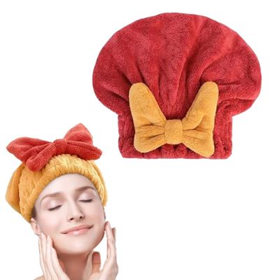 Generic New Super Absorbent Hair Towel Wrap for Wet Hair, Microfiber Hair Towel Wrap, Wet Hair Towel Wrap for Women, Quick-Drying Thickened Soft Bow Tie Hair Towel Wrap Dry Turban (Red), 78784521