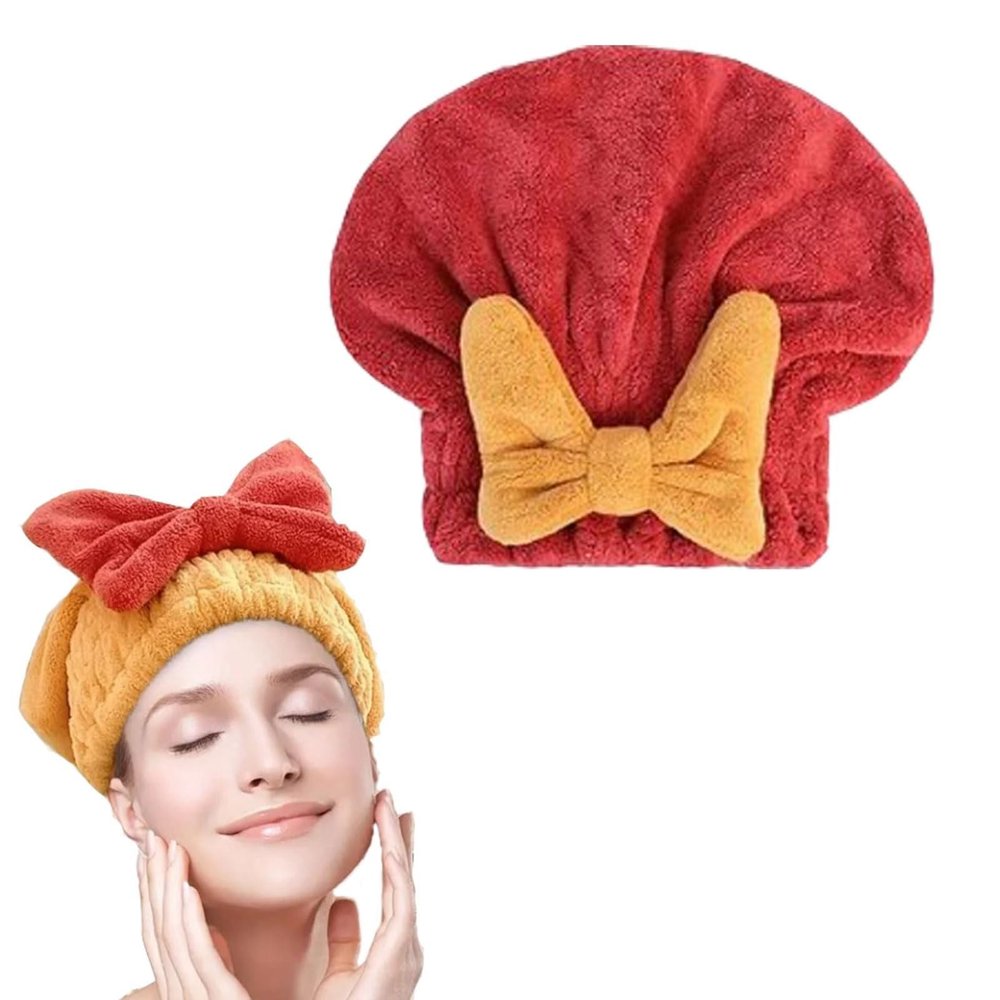 Generic New Super Absorbent Hair Towel Wrap for Wet Hair, Microfiber Hair Towel Wrap, Wet Hair Towel Wrap for Women, Quick-Drying Thickened Soft Bow Tie Hair Towel Wrap Dry Turban (Red), 78784521