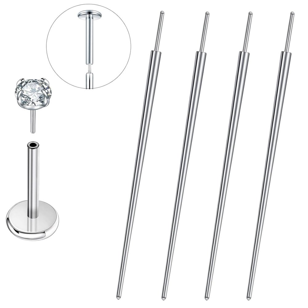 G23 Lyuxzad 4pcs 16G Piercing Tapers - Stainless Steel & Titanium Threadless Insertion Tool Kit for Ear/Nose/Lip/Navel/Eyebrow Jewelry Piercing