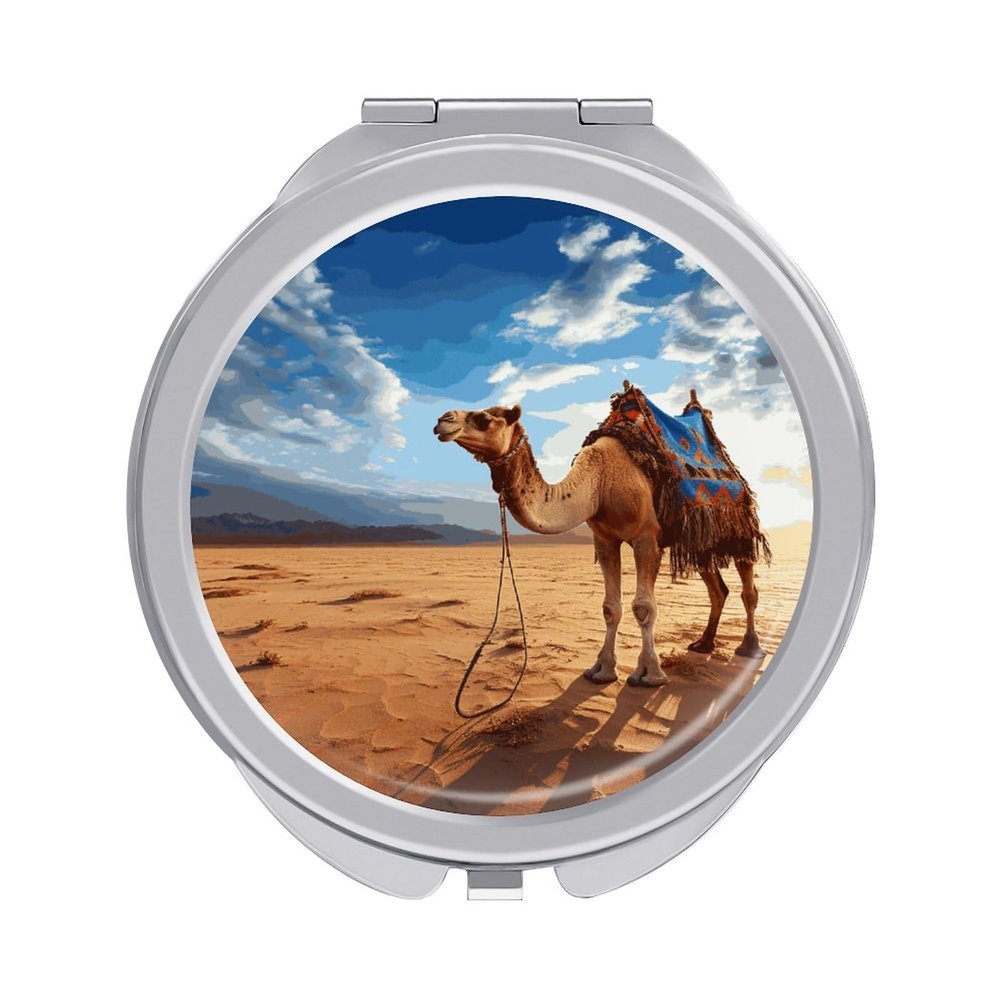 NWTRJ Travel Makeup Mirror Portable Folding Cosmetic Compact Mirror Camel Mini Pocket Mirror for Purses with 2 X 1x Magnification, Style