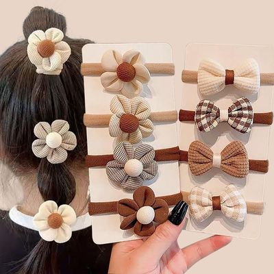 16Pcs Baby Hair Ties for Girls,Cute Bow and Flower Toddler Hairtie,Brown Kids Hairties Infant Hair Bands,Soft Cotton Hair Elastics No Damage Ponytail Holders for Toddler Girls Hair Accessories