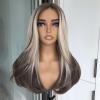 Ombre Blonde Brown Wear and Go Glueless Wigs Synthetic Layered Straight Wigs Pre Plucked Pre Cut Lace for Beginner Highlight Blonde Synthetic Lace Front Wig Medium Length 20inches 3 Seconds to Wear view 2