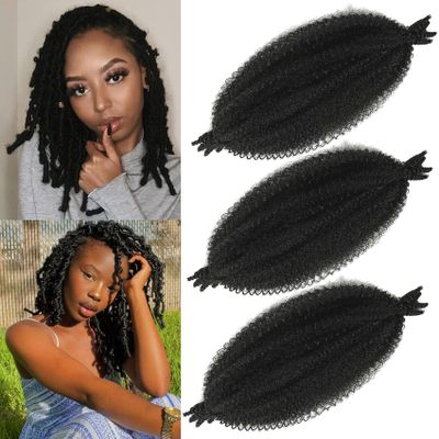 10INCH Afro Twist Hair 3packs Kinky Twist Marley Braiding Hair Natural Black Spring Twist Hair for Soft Locs Kinky Braiding Hair Extensions for Women (1B#, 10Inch(Pack of 3))