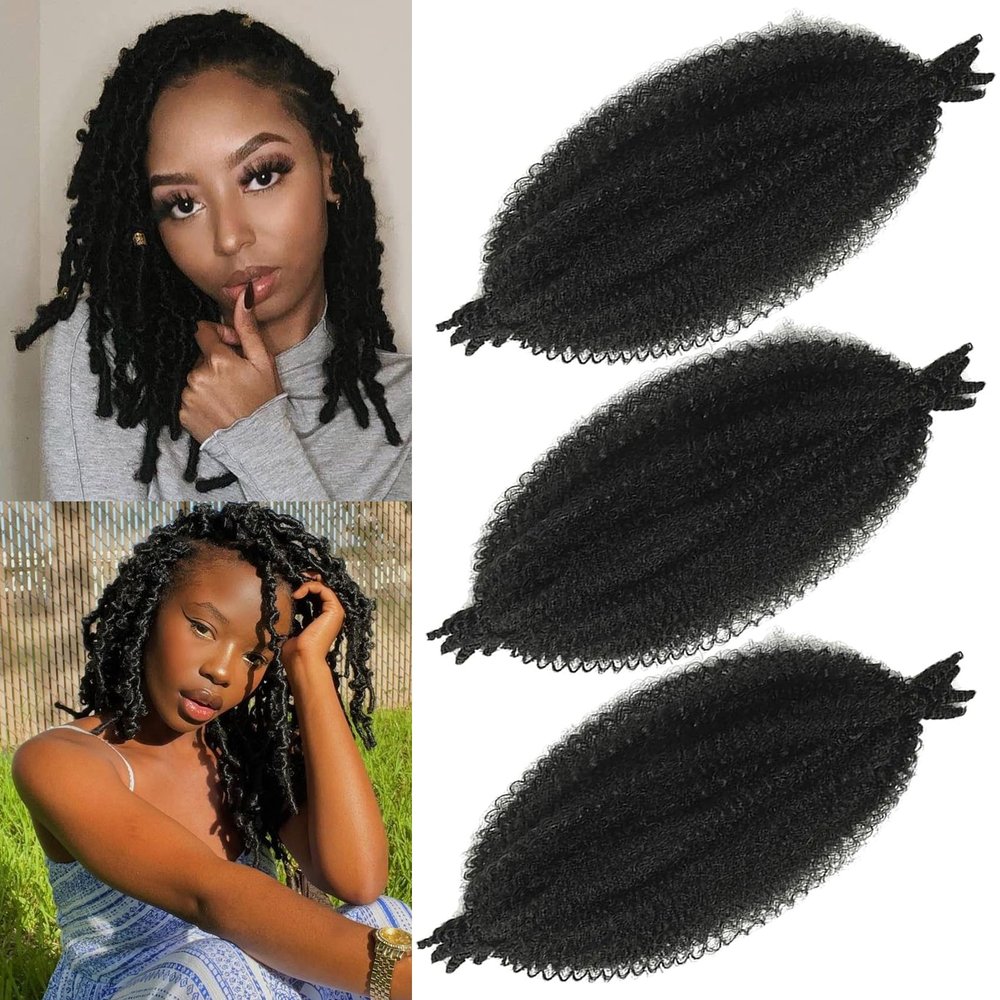 10INCH Afro Twist Hair 3packs Kinky Twist Marley Braiding Hair Natural Black Spring Twist Hair for Soft Locs Kinky Braiding Hair Extensions for Women (1B#, 10Inch(Pack of 3))