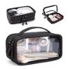 BAGSMART Double Layer Clear Makeup Bag, TSA-Approved Toiletry Bag, Large Opening with Handle, Cute Water-Resistant Travel Cosmetic Bag with Double Zipper for Car Essentials(Black) view 1