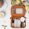 Prite Large Clear Makeup Bag Double Layer Makeup Bag for Women Travel Toiletry Bag Cosmetic Train Case with a Separate Brush Compartment for Car Essentials(Brown) view 2