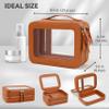 Prite Large Clear Makeup Bag Double Layer Makeup Bag for Women Travel Toiletry Bag Cosmetic Train Case with a Separate Brush Compartment for Car Essentials(Brown) view 3
